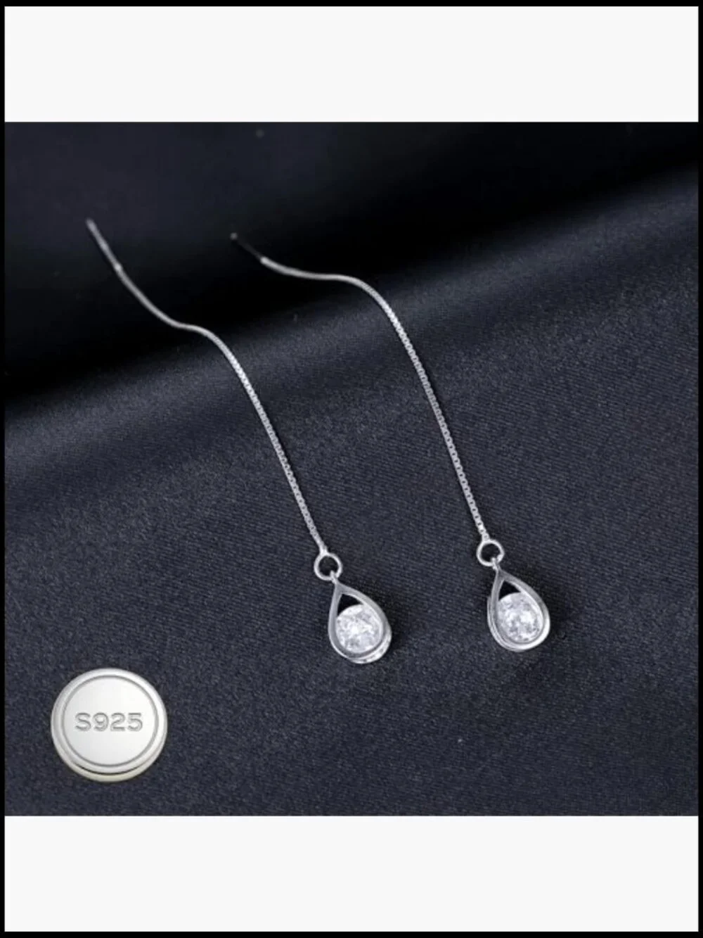 Solid 925 Sterling Silver CZ Droplet Chain Dangle Earrings Threader Teen Jewelry